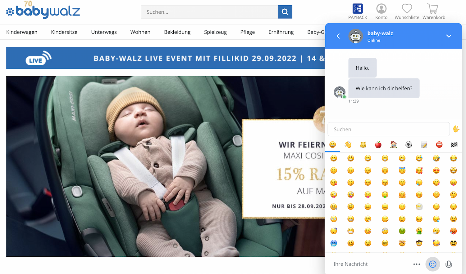 Screenshot von babywalz live-chat.