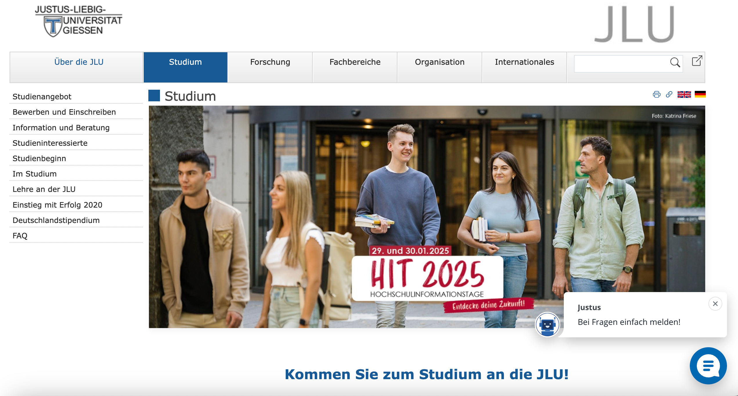 Bild der Studienangebotsseite der Justus-Liebig-Universitaet