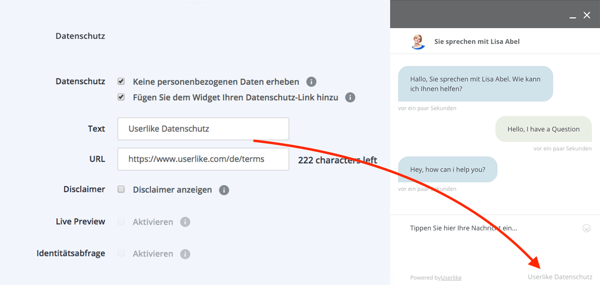 Capture d'écran des paramètres de chat mode de confidentialité.