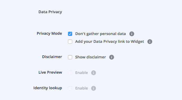 Capture d'écran du mode de confidentialité des données de chat de Userlike.