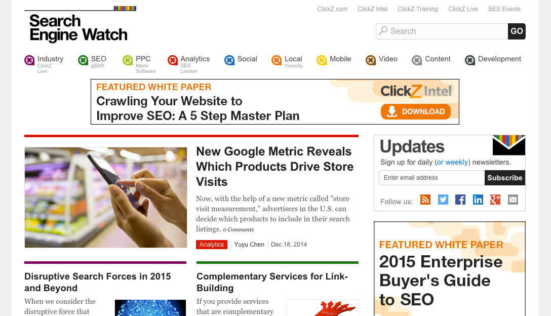 screenshot of Search Engine Watch website