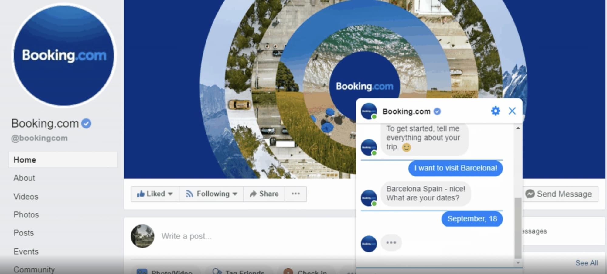 screenshot of Booking.com chatbot