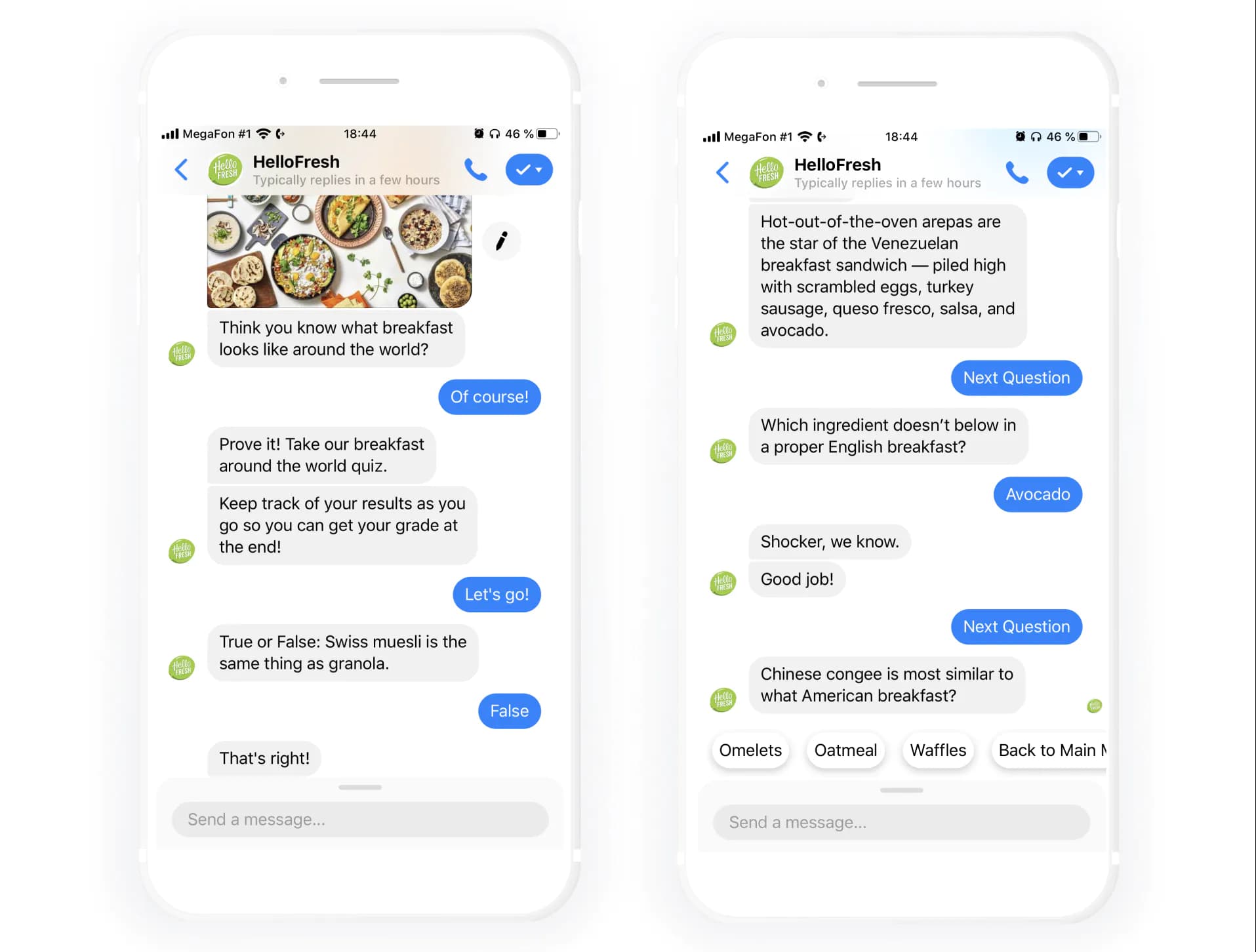example image of HelloFresh's chatbot