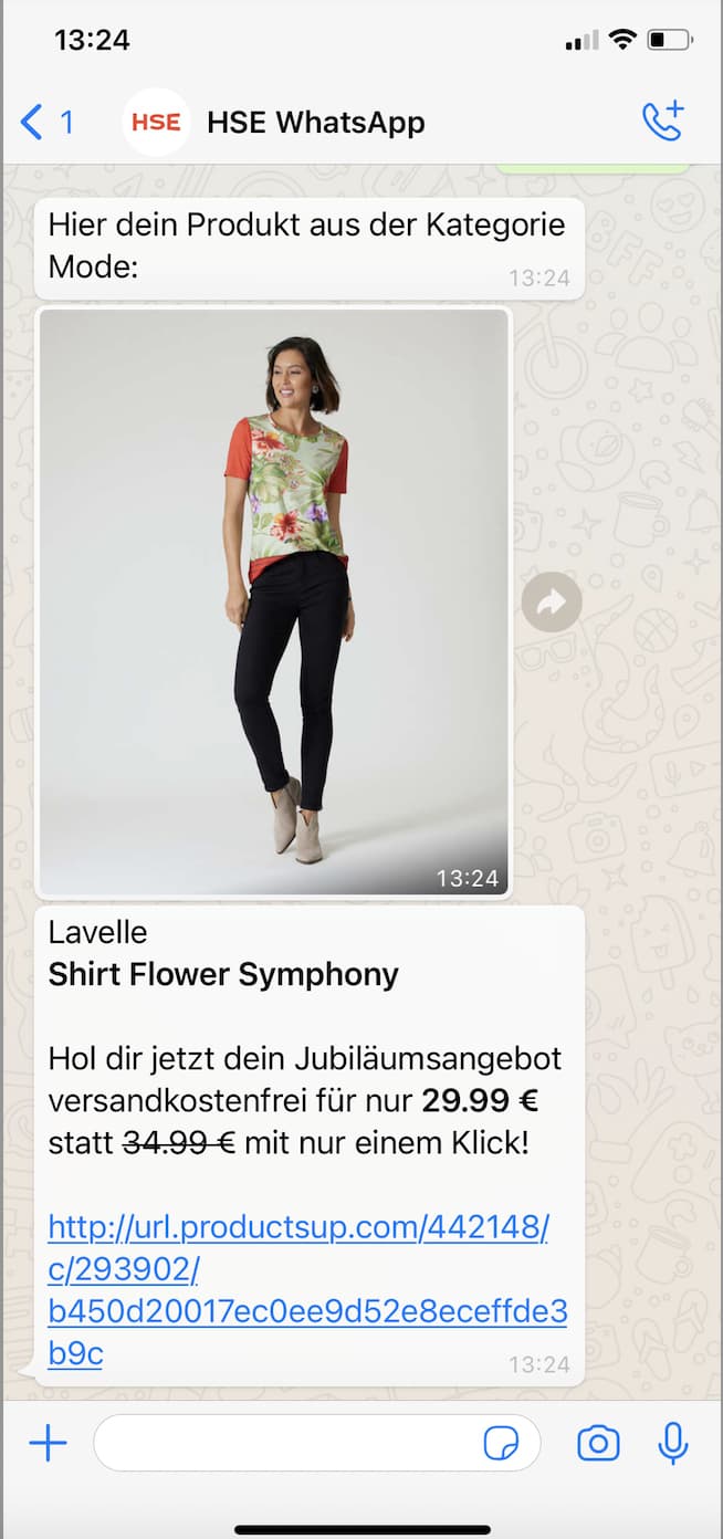 screenshot of HSE sharing a product recommendation on WhatsApp