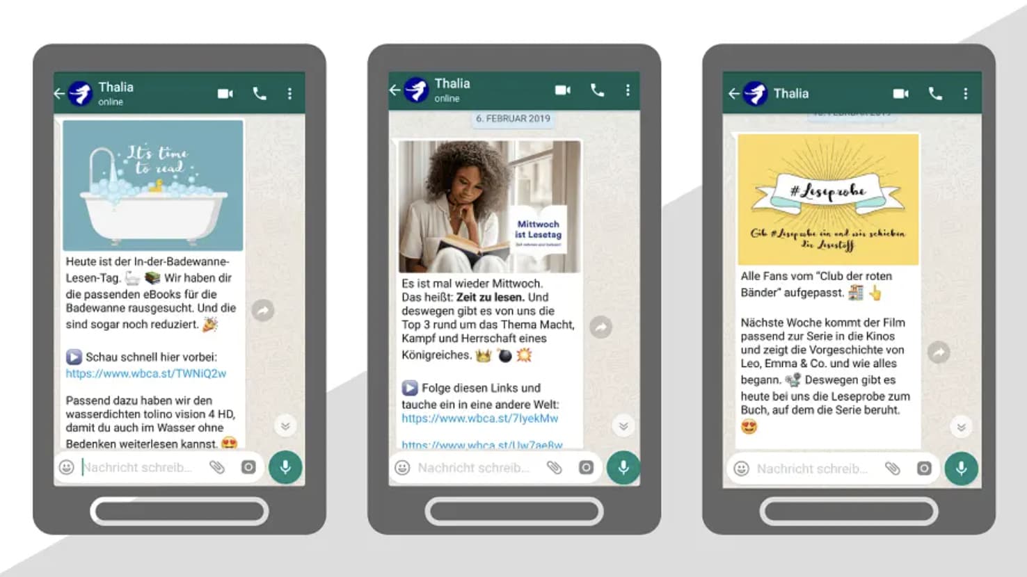 examples of Thalia's WhatsApp newsletters