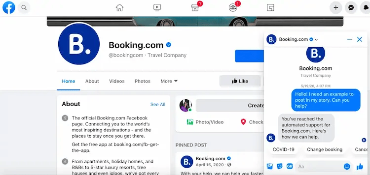 Facebook-Chatbot von booking.com
