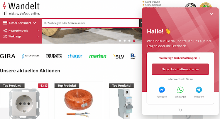 Website-Chat auf Website von Elektro Wandelt.