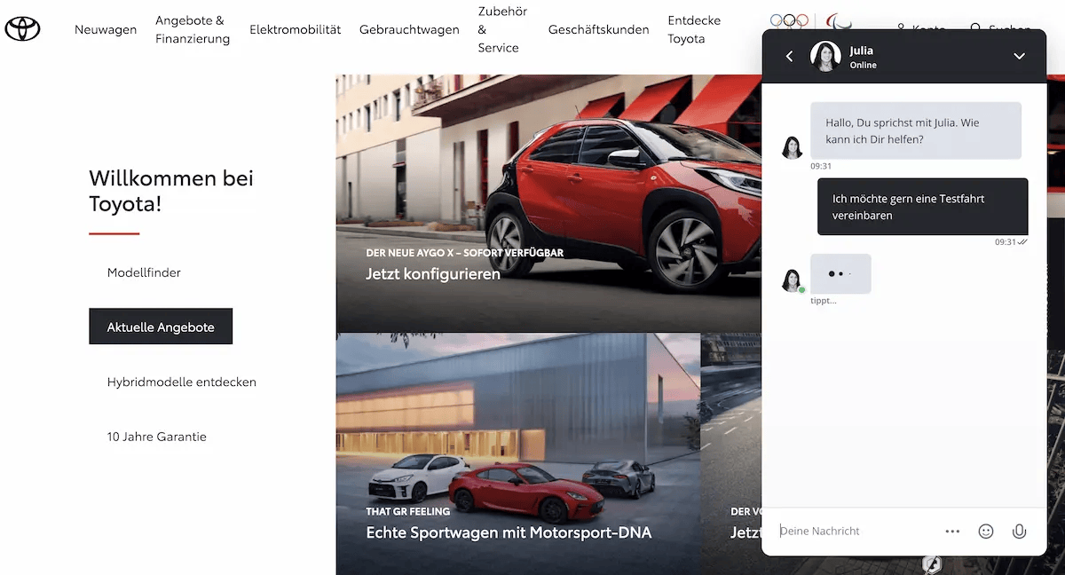 Screenshot von Website-Widgets auf Toyota-Website.