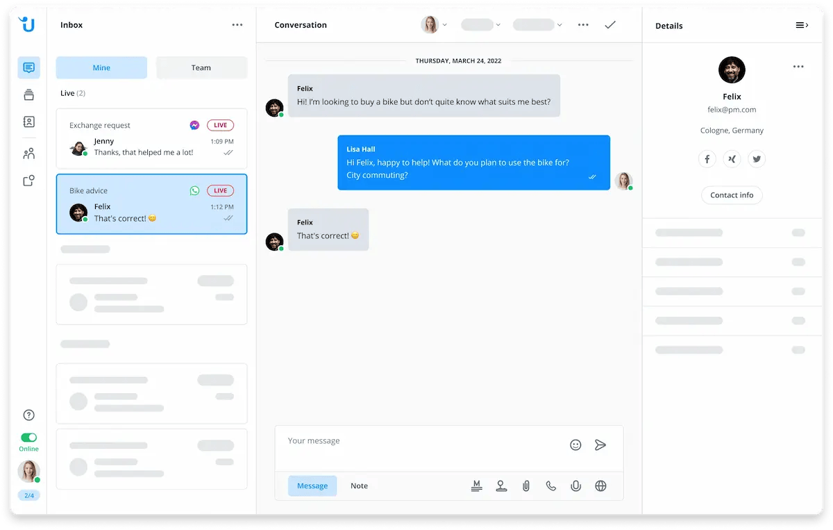 Userlike Message Center Screenshot.