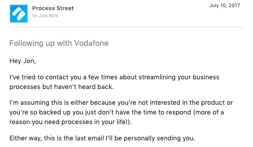 Ultimate email example of negatively reverse selling.