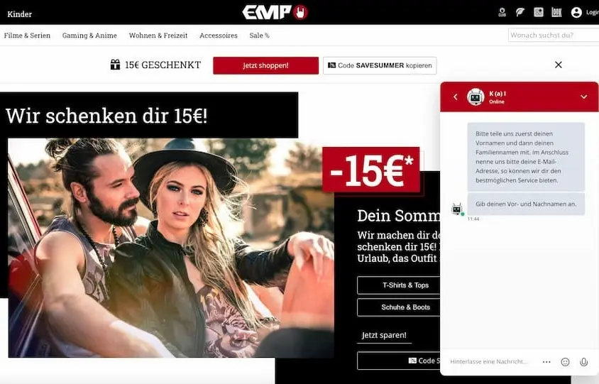 Userlikes Chatbot auf der EMP-Website