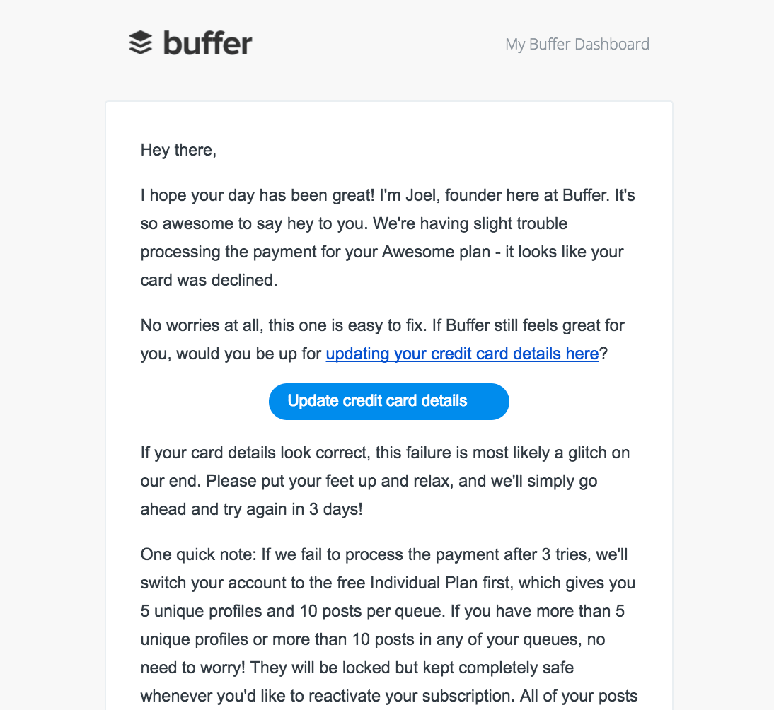 screenshot of buffer email