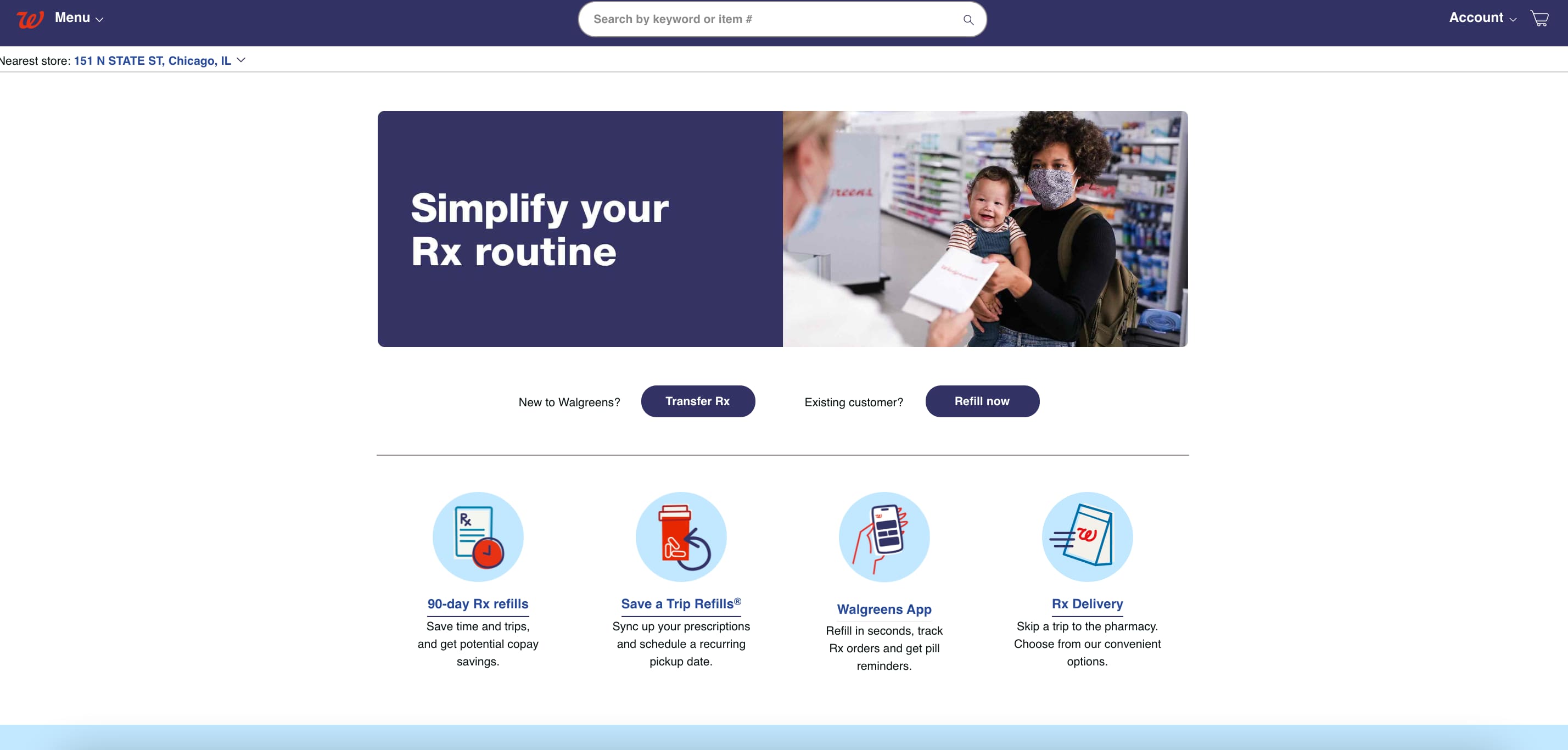 Screenshot of Walgreens' pharmacy page on website