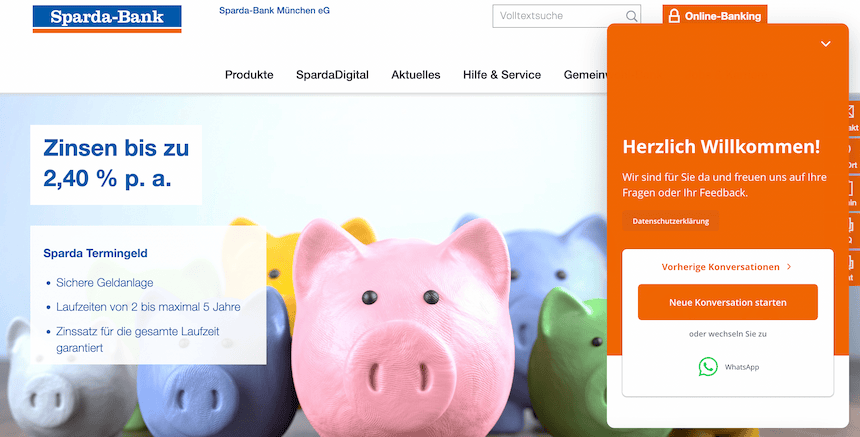 Userlike chat widget on Sparda Bank homepage