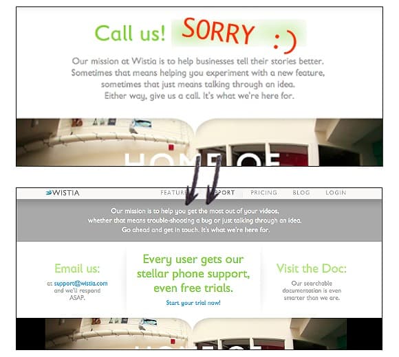 screenshot of Wistia's contact page
