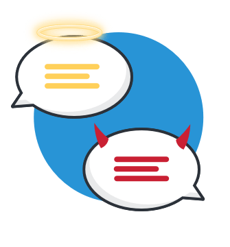 cartoon of chat bubbles with a halo and devil horns