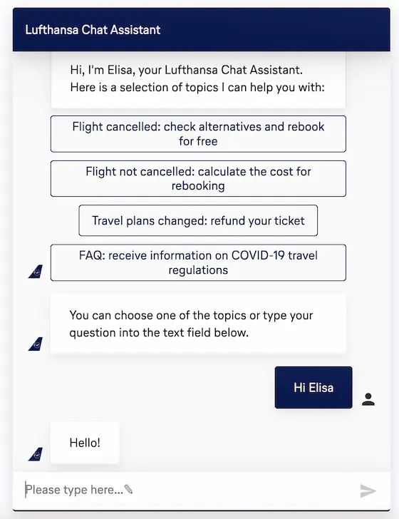 Elisa displaying button options
