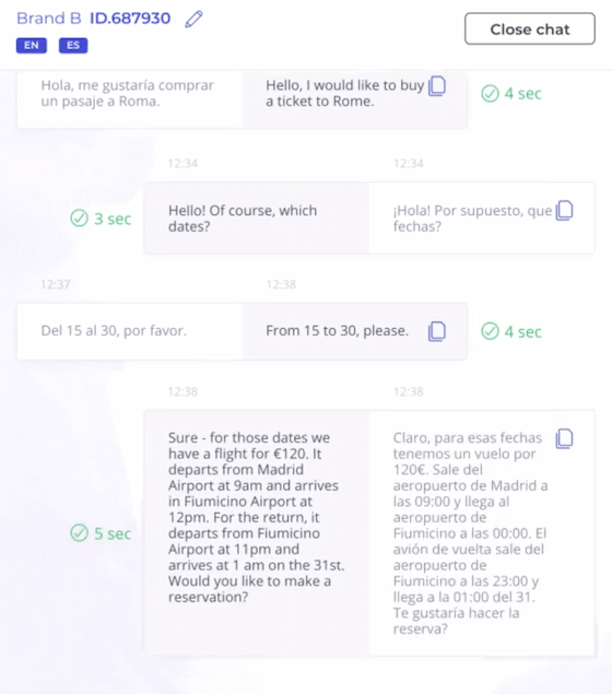 screenshot showing automatic translation