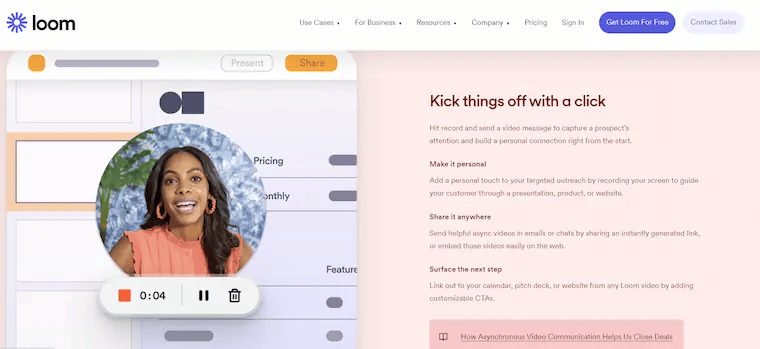 Loom website with video call example