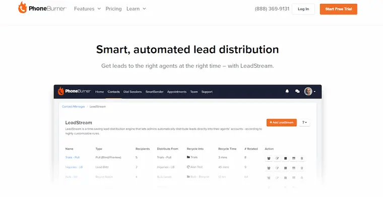 PhoneBurner's leadstream feature overview