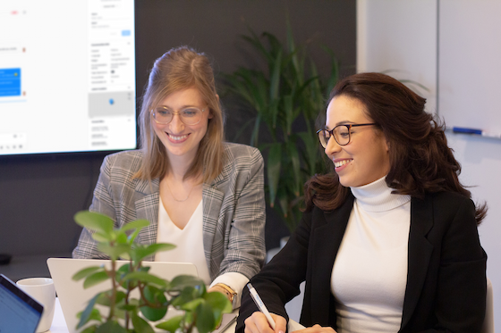 Two people meeting in an office