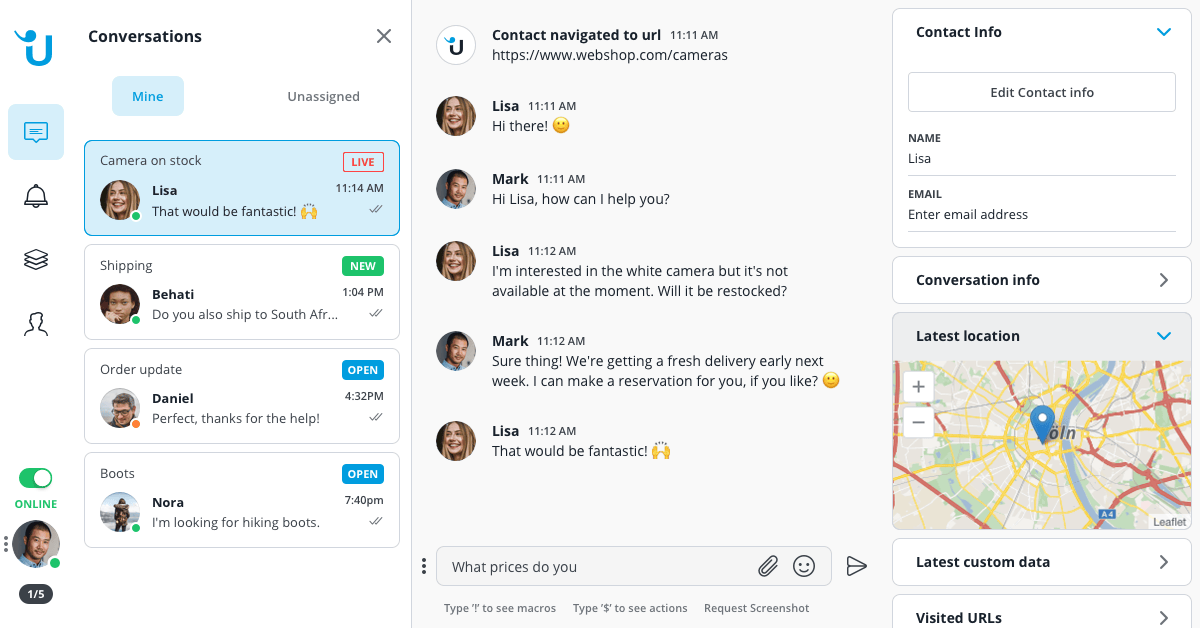 Screenshot vom Userlike Message Center