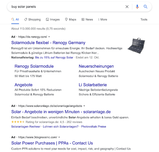 Ads for solar panels