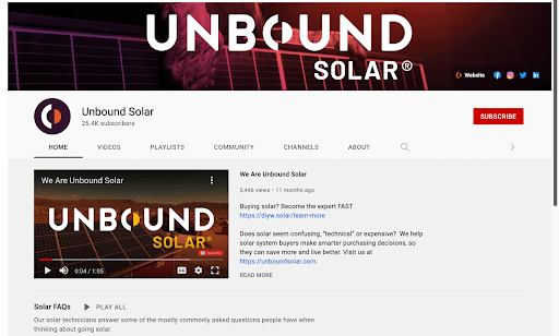 Unbound Solar Youtube channel