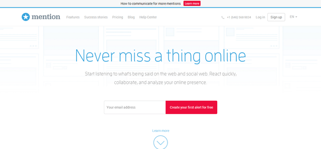 screenshot of website landing page mention.com