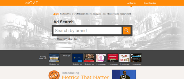 screenshot of moat search tool landing page website
