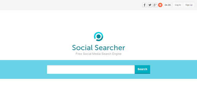 screenshot of website landing page social searcher