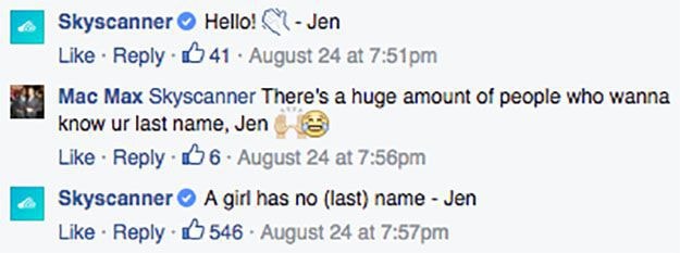 I commenti di Jen su Facebook