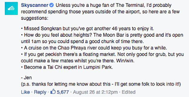 La risposta di Skyscanner su Facebook