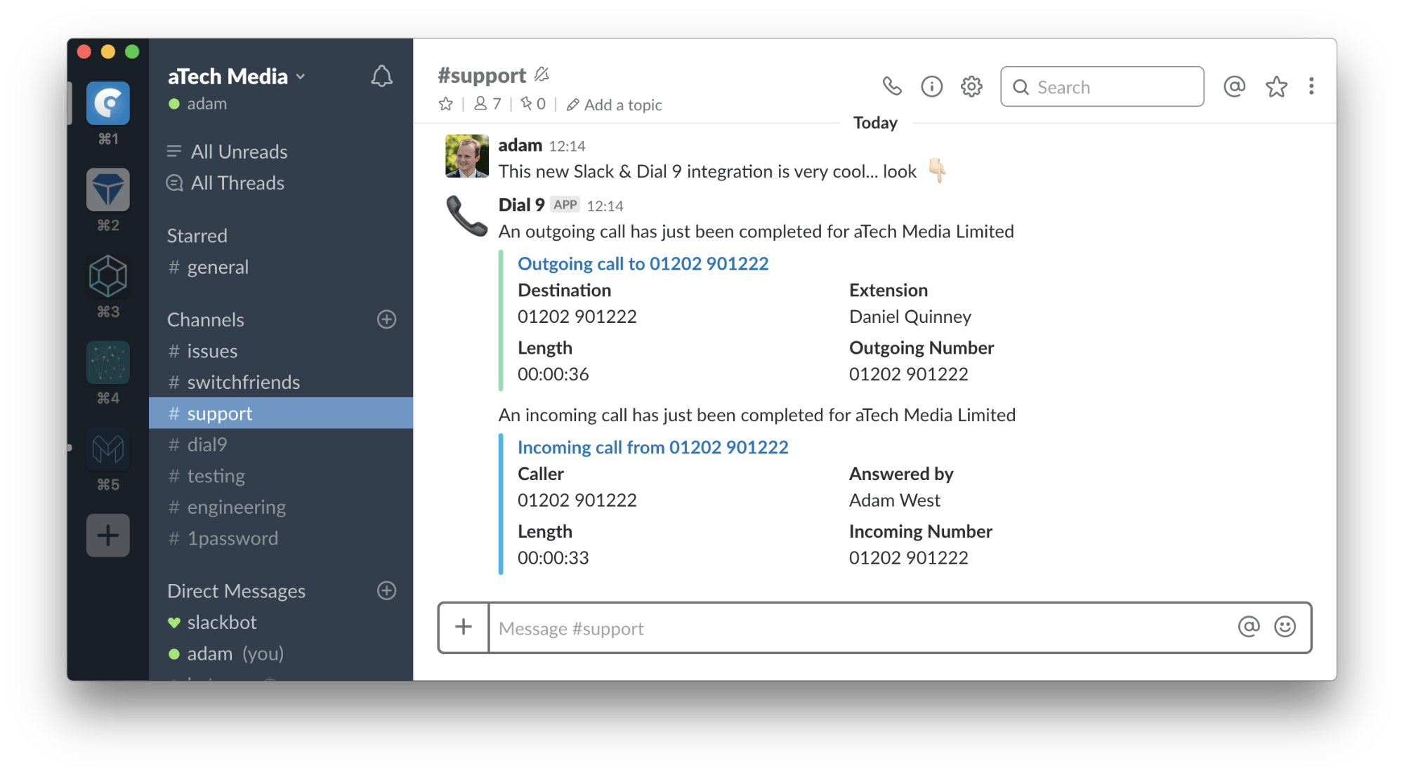 immagine delle informazioni sulle chiamate in Slack