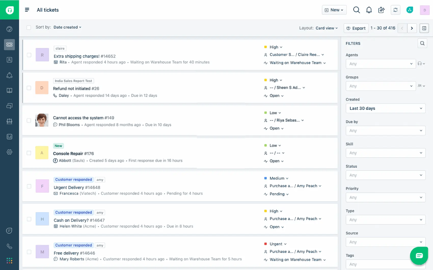 Captura de pantalla del software de atención al cliente Freshdesk
