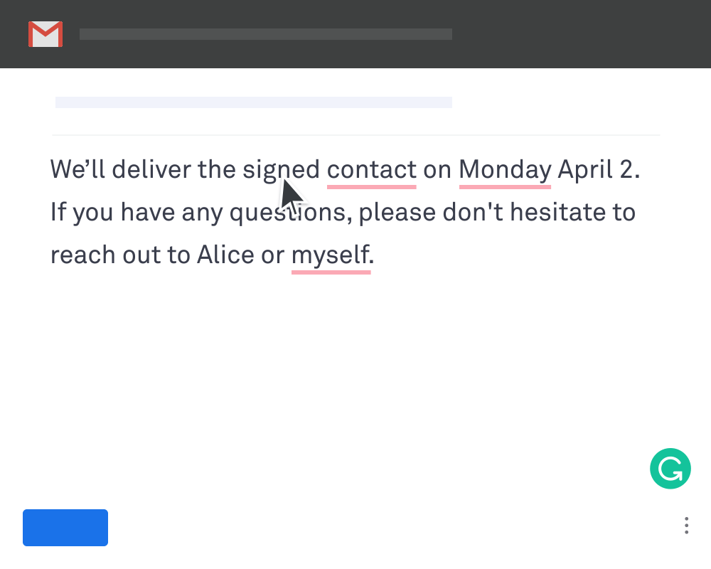 moving image of text being corrected by grammarly