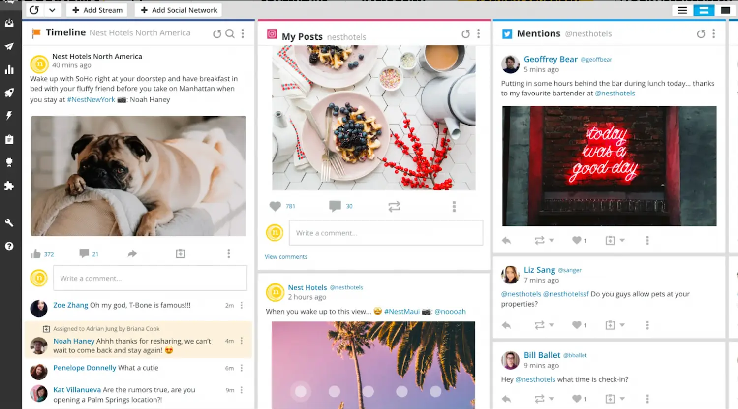 Captura de pantalla del software de atención al cliente Hootsuite