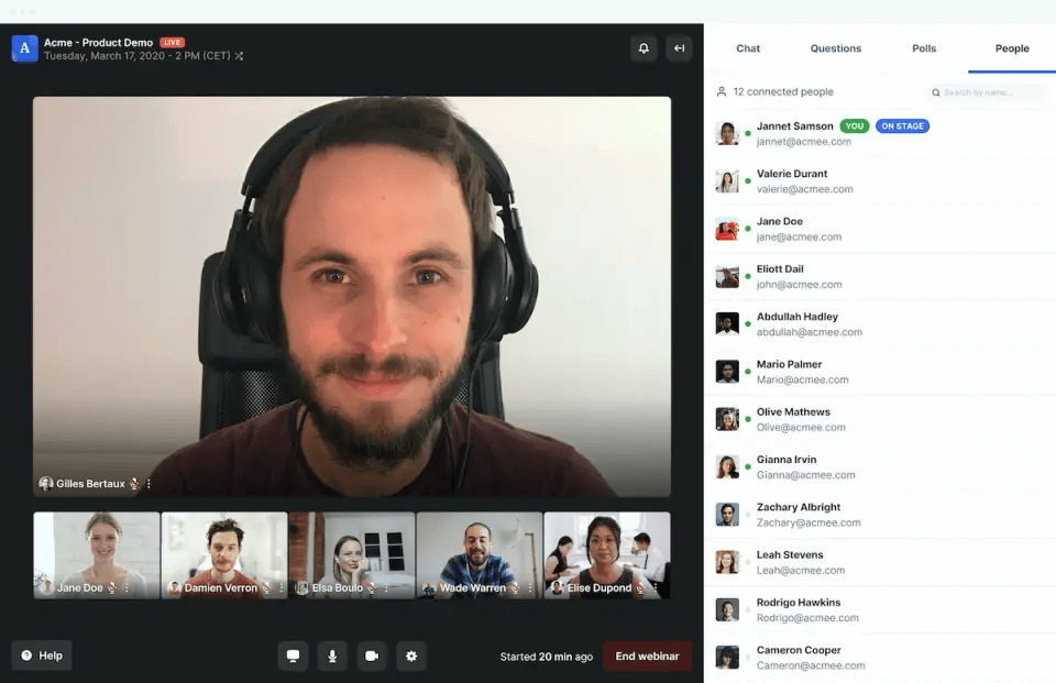 Captura de pantalla de la herramienta de atención al cliente Livestorm