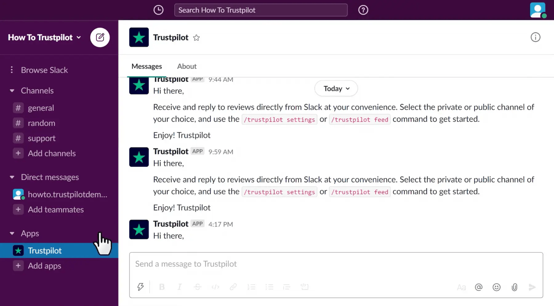Captura de pantalla de la herramienta de chat en equipo Slack