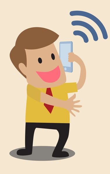 alt: caricature d'un homme heureux au téléphone