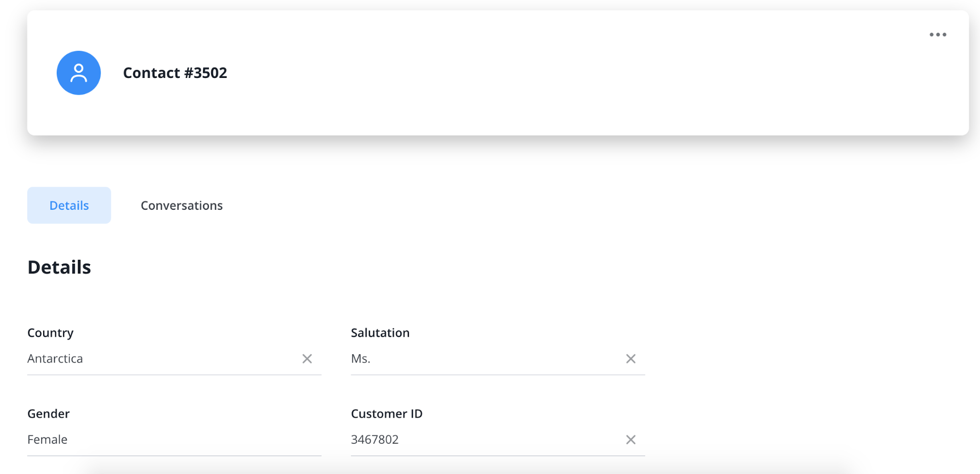 A screenshot of a contact profile showing customer ID