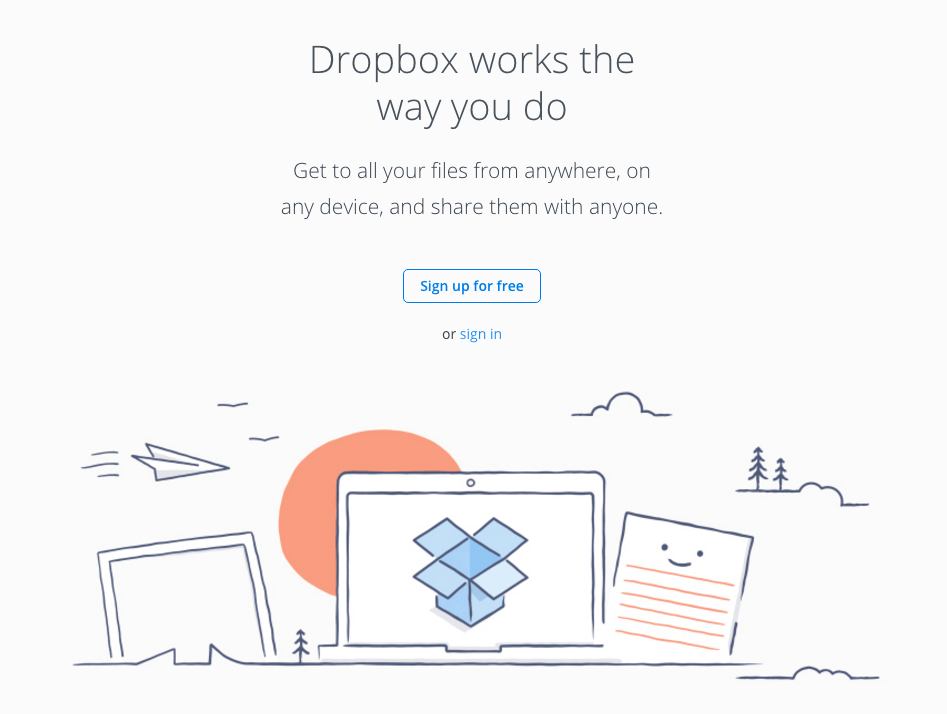 Screenshot of Dropbox onboarding page