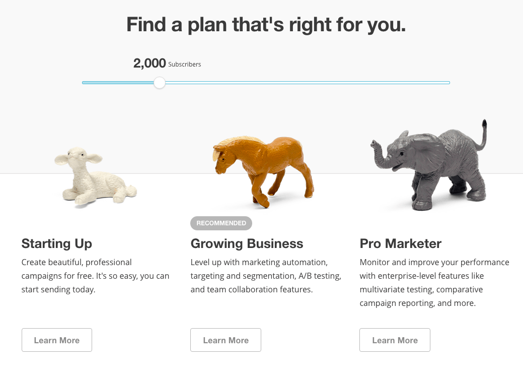 Screenshot of Mailchimp's pricing page