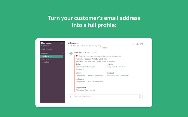 Screenshot di UserGems su Slack.