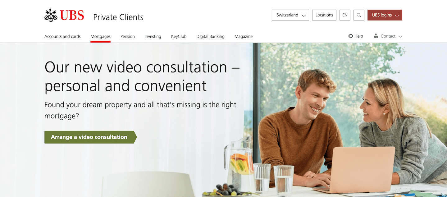 Screenshot of UBS’ website advertizing their video chat channel for personal support