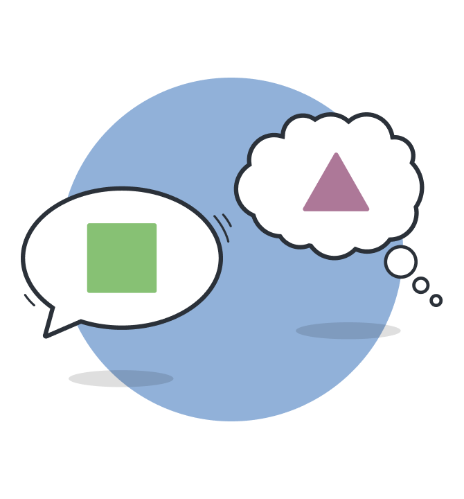 Two speech bubbles, each with a different geometric shape in it