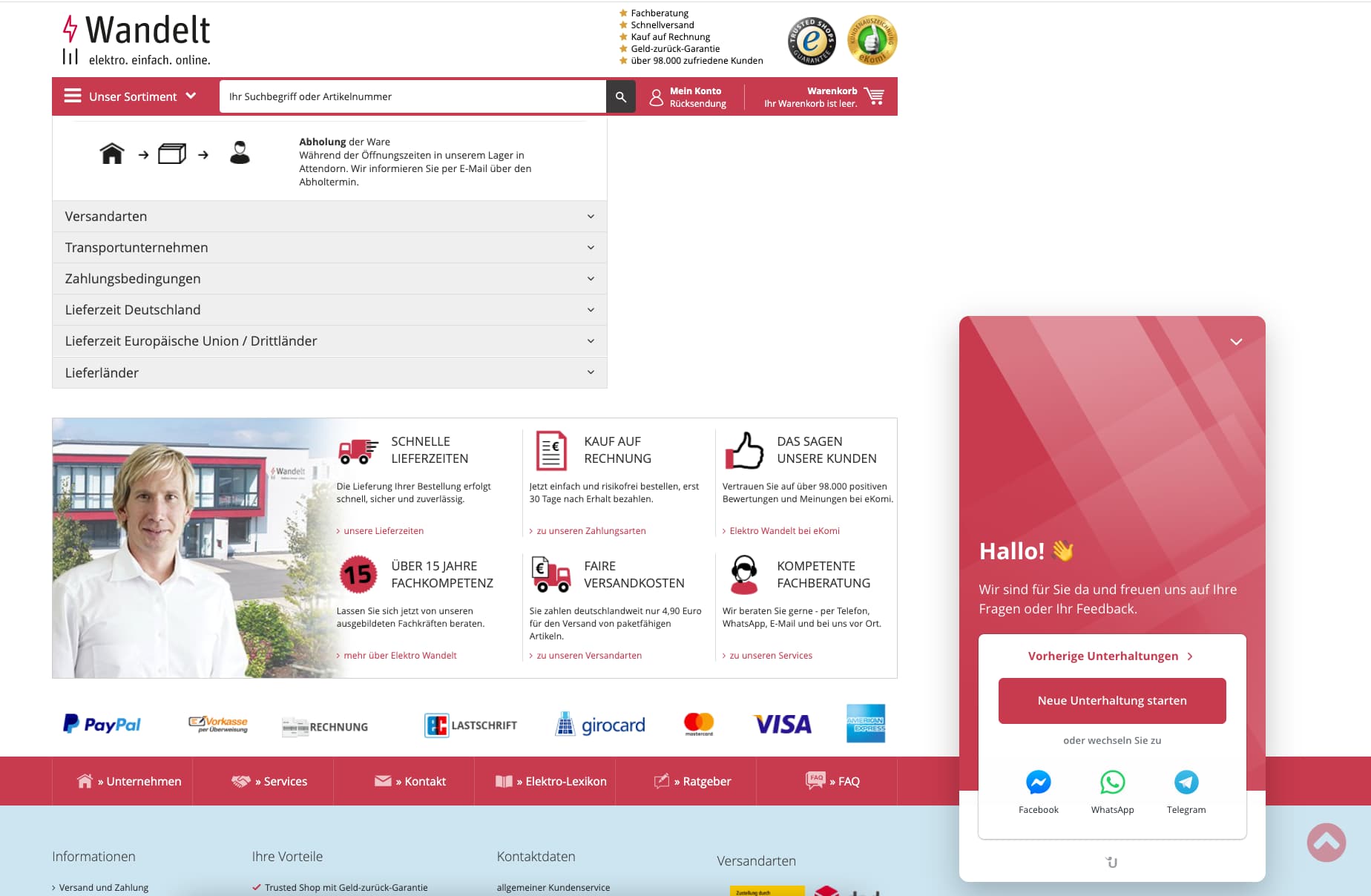 Wandelt-Website mit dem Website Messenger von Userlike