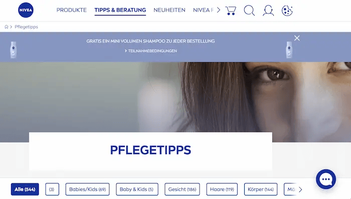 Screenshot von Niveas Beratungs-Seite
