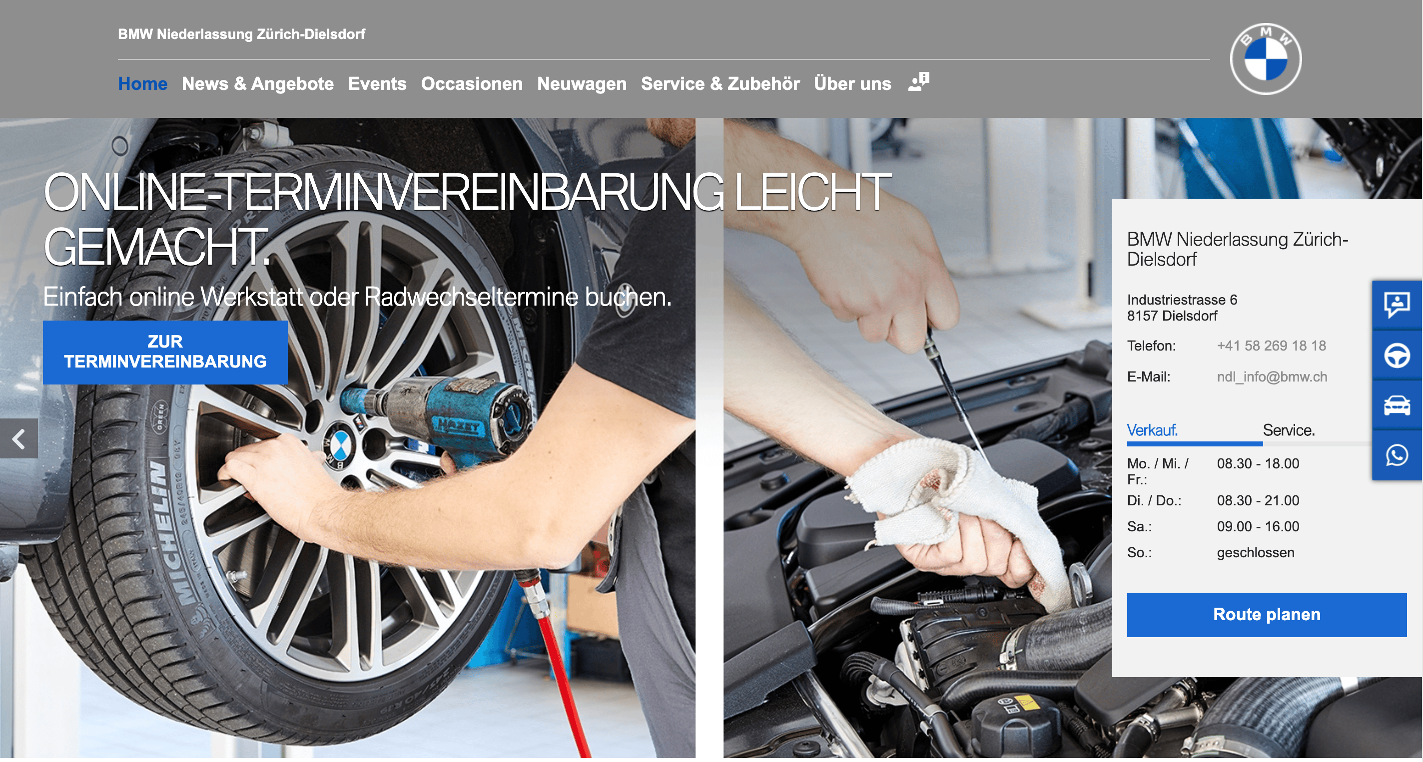 Screenshot of website of BMW dealership with a WhatsApp button integrated on the site.
