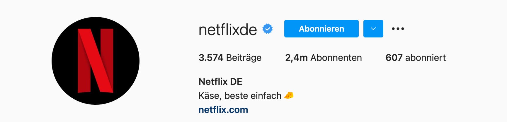 Verifizierter Account von Netflix Deutschland auf Instagram
